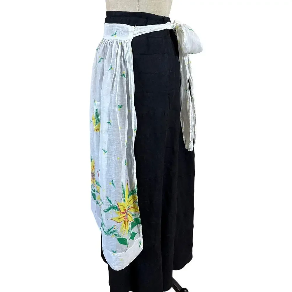 Vintage 60s Cotton Floral White Hostess Apron